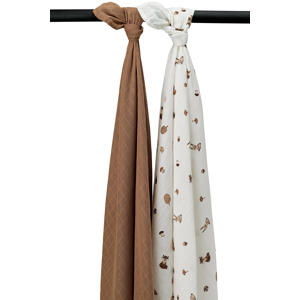 hydrofiele swaddle Forest Animals 120x120 cm - toffee (set van 2)