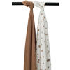 Meyco hydrofiele swaddle Forest Animals 120x120 cm - toffee (set van 2)