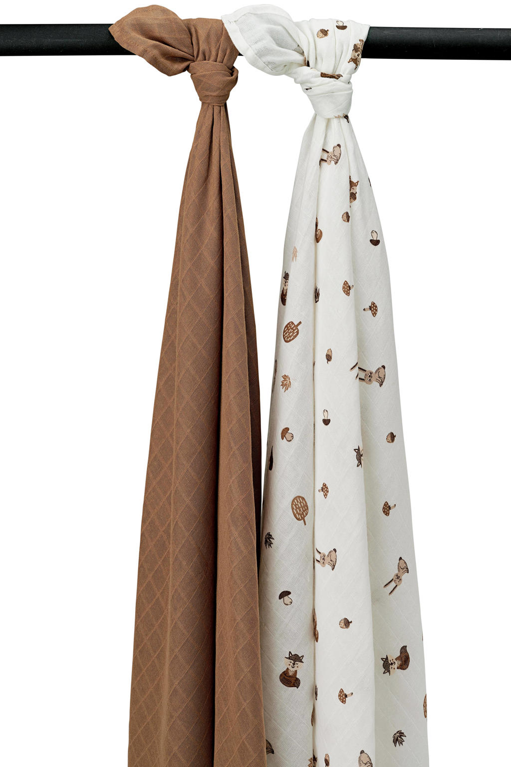Meyco hydrofiele swaddle Forest Animals 120x120 cm - toffee (set van 2)