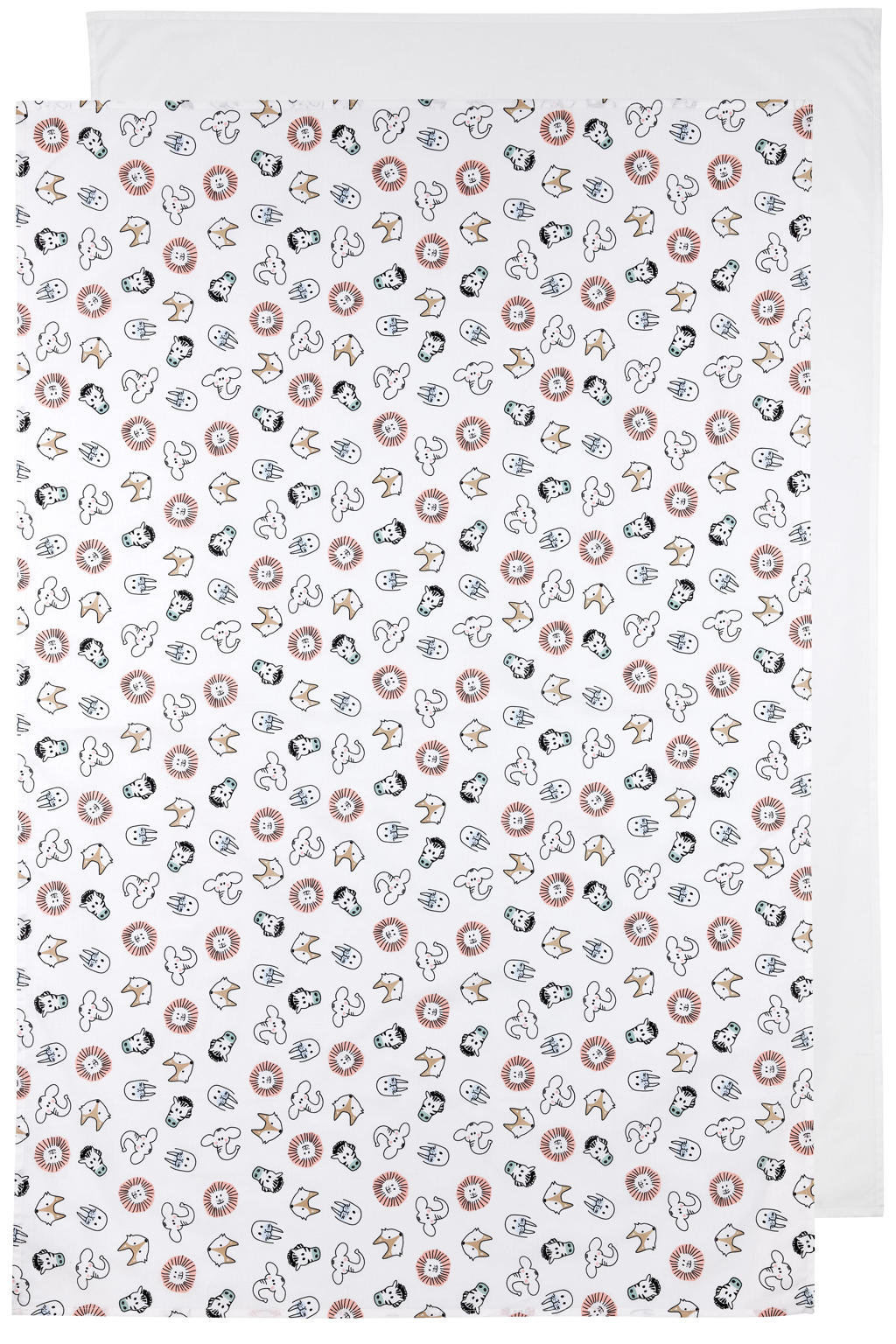 Meyco baby wieglaken Animal/Uni - 75x100c m wit/multi (set van 2)