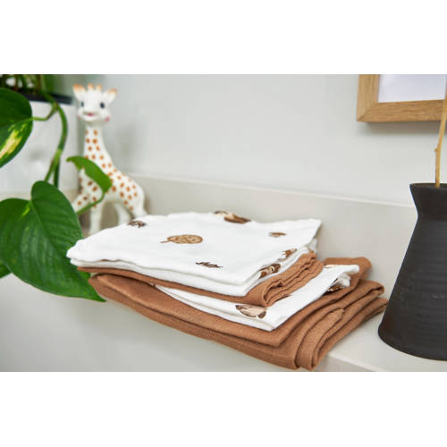 Meyco hydrofiele starterset Forest Animals set van 9 toffee Bruin Dierenprint