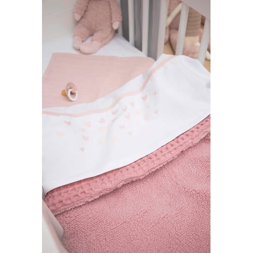 Meyco baby wieglaken Hearts soft pink Babylaken Wit Hartjes