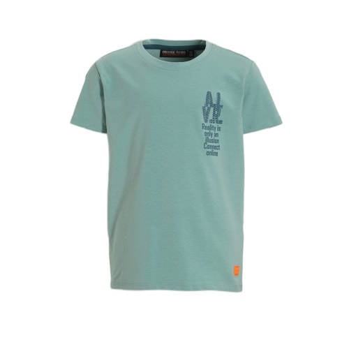 Orange Stars T-shirt Petter met tekstopdruk lichtblauw Jongens Katoen Ronde hals