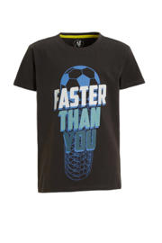 thumbnail: Grijze jongens anytime T-shirt van katoen met tekst print, korte mouwen en ronde hals