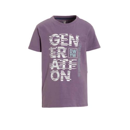 anytime T-shirt met tekstopdruk paars Jongens Katoen Ronde hals Tekst