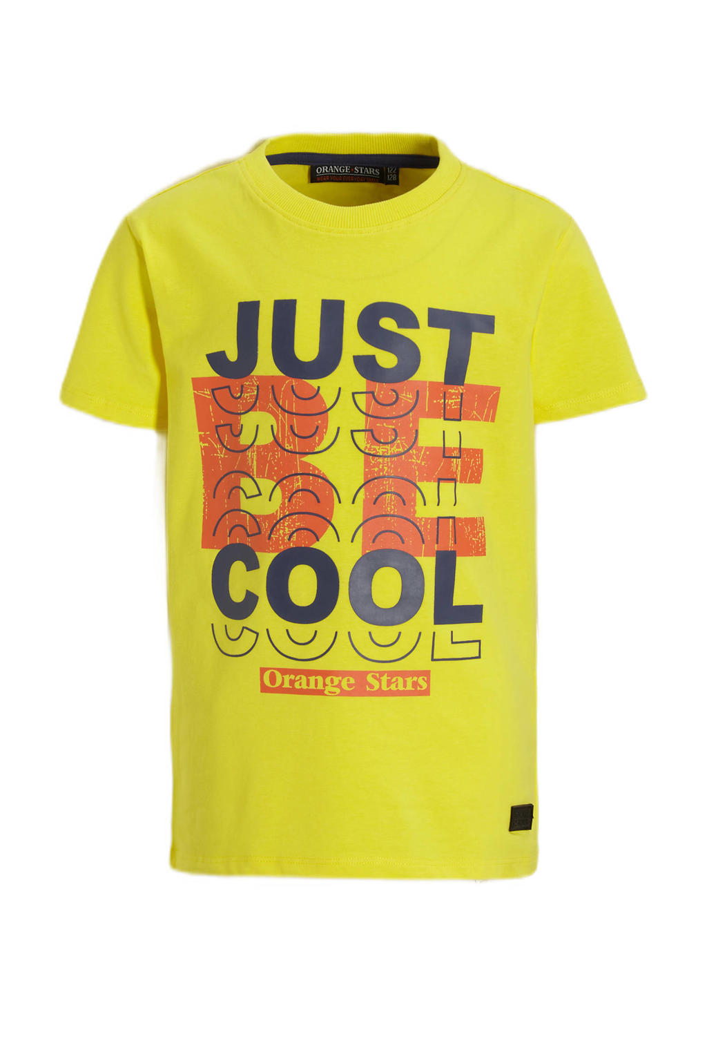 Gele jongens Orange Stars T-shirt Polle van katoen met printopdruk, korte mouwen en ronde hals