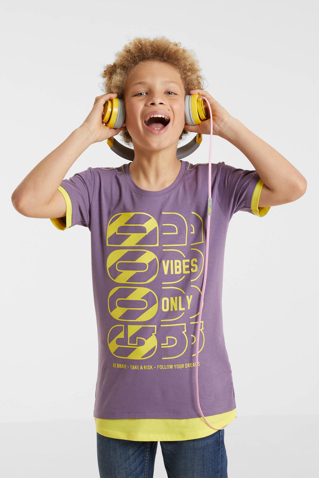 anytime T-shirt met tekstopdruk paars