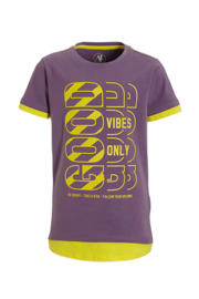 thumbnail: Paarse jongens anytime T-shirt van katoen met tekst print, korte mouwen en ronde hals