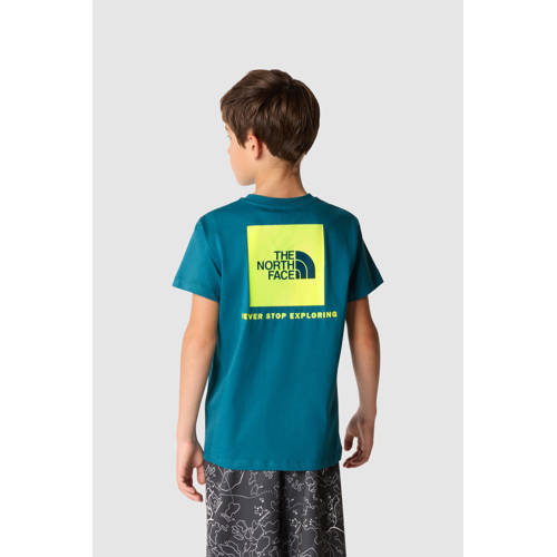 The North Face T-shirt Redbox blauw geel Jongens Meisjes Katoen Ronde hals 170 176