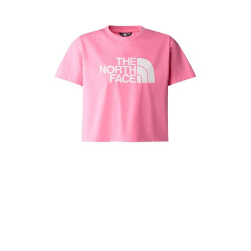 The North Face cropped T-shirt Easy roze/wit Meisjes Katoen Ronde hals