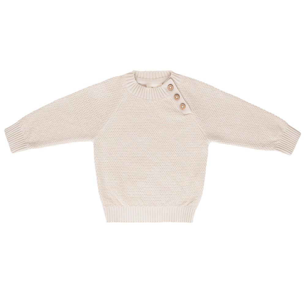 Ecru jongens Baby's Only gebreide trui Willow van katoen met effen, lange mouwen, ronde hals en knoopsluiting