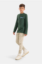 thumbnail: Beige jongens Shoeby cargobroek van katoen met regular fit, regular waist, rits- en knoopsluiting en effen