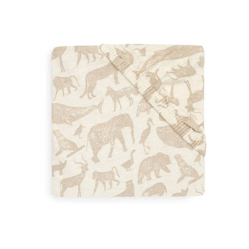 Jollein katoenen jersey ledikant hoeslaken 70x140cm Animals Nougat Beige