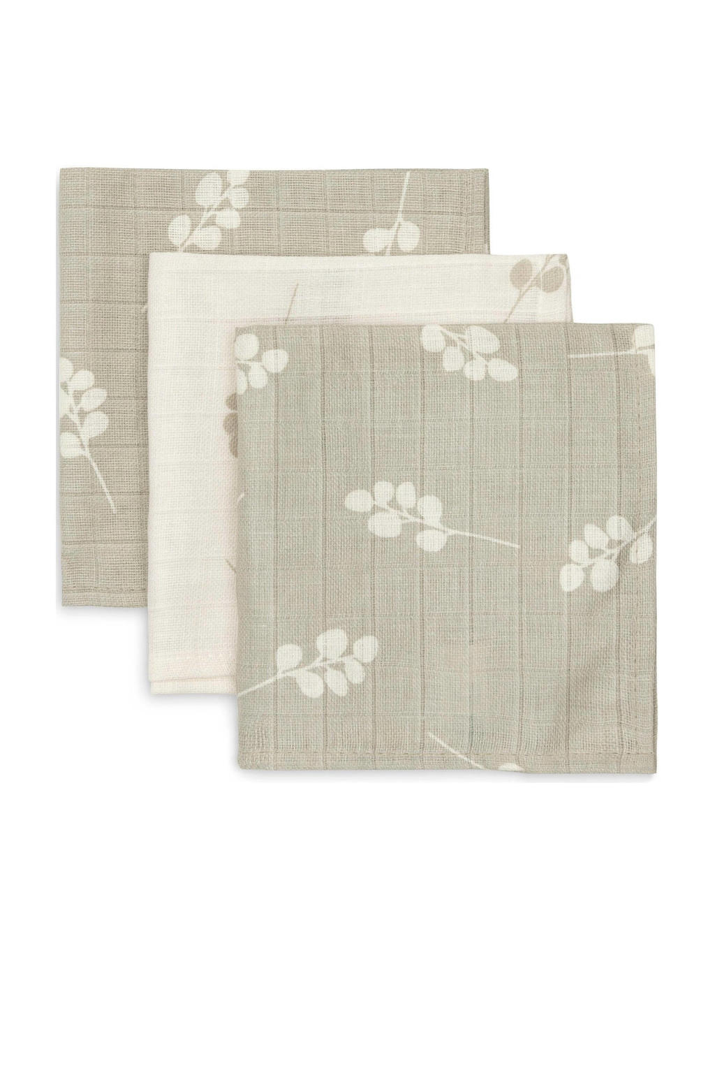Jollein hydrofiel monddoekje 31x31cm Twig - set van 3 Olive Green