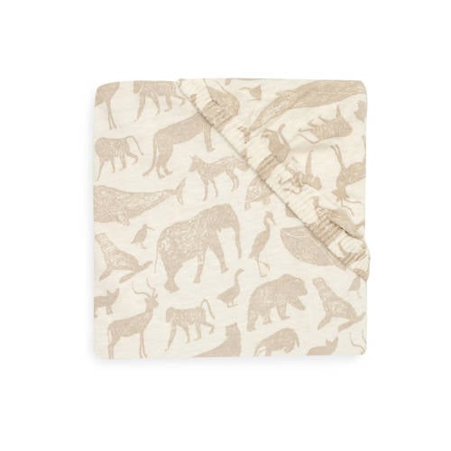 Jollein katoenen jersey wieg hoeslaken 40 50x80 90cm Animals Nougat Beige