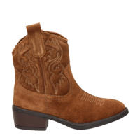 thumbnail: Cognackleurige meisjes Nelson Kids suède cowboylaarzen met western hak, ritssluiting en effen