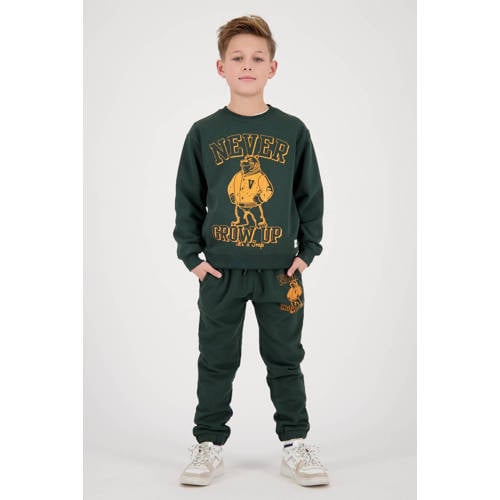 VINGINO sweater Nolom met printopdruk donkergroen geel Printopdruk 152