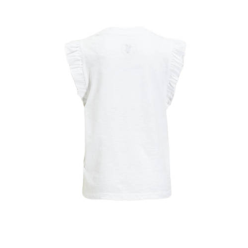 anytime T-shirt met ruffle wit Meisjes Katoen Ronde hals Effen 98 104