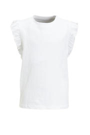 thumbnail: Witte meisjes anytime T-shirt van katoen met effen, kapmouwtjes en ronde hals