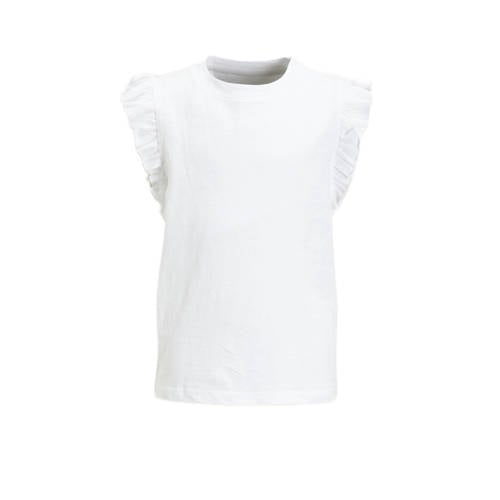 anytime T-shirt met ruffle wit Meisjes Katoen Ronde hals Effen - 110/116