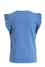 thumbnail: anytime T-shirt met ruffle blauw