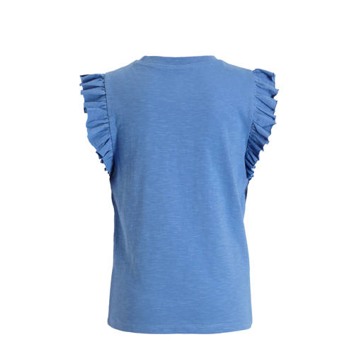 anytime T-shirt met ruffle blauw Meisjes Katoen Ronde hals Effen 158 164