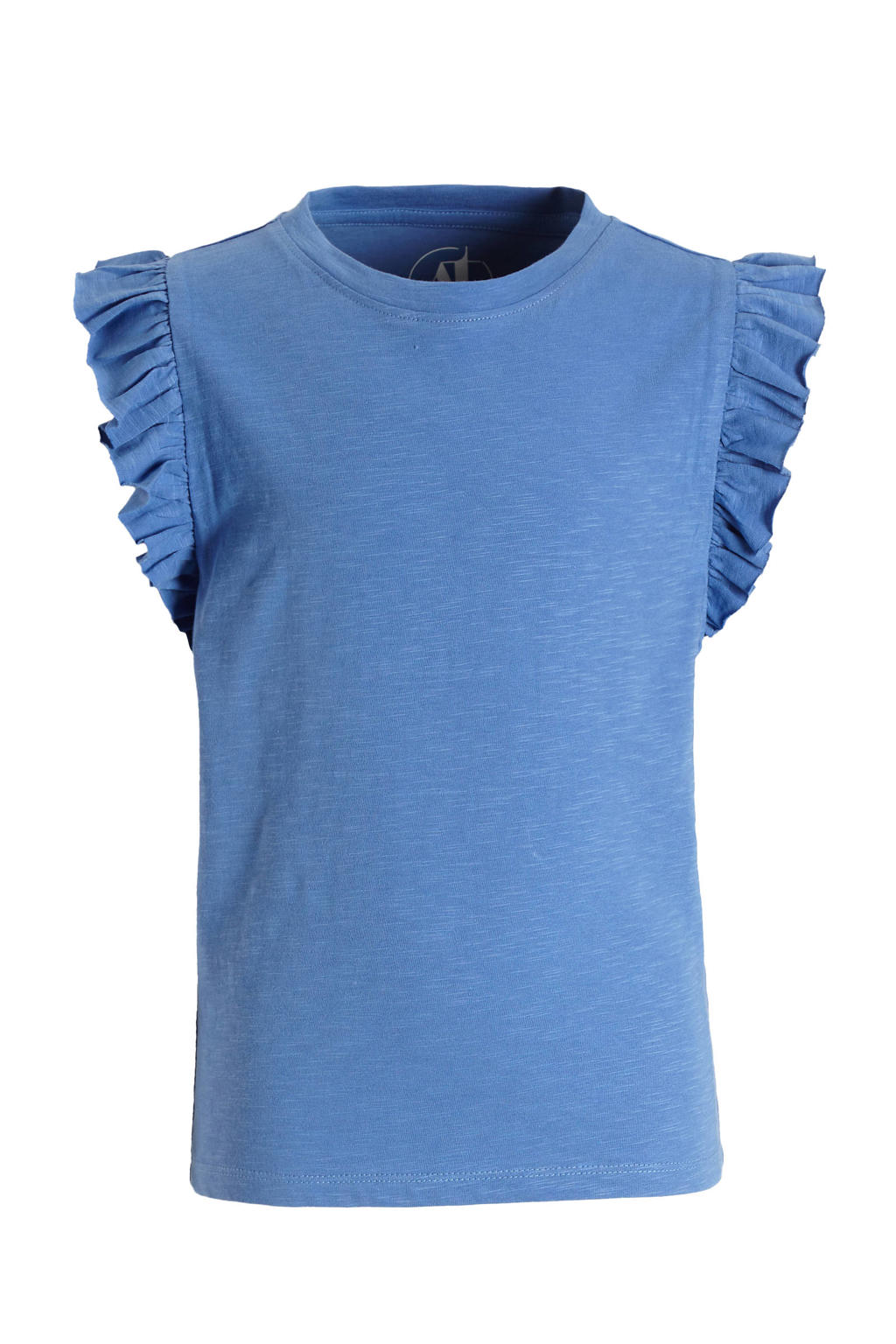 Blauwe meisjes anytime T-shirt van katoen met effen, kapmouwtjes en ronde hals
