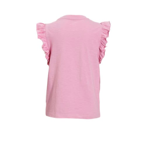 anytime T-shirt met ruffle roze Meisjes Katoen Ronde hals Effen 98 104