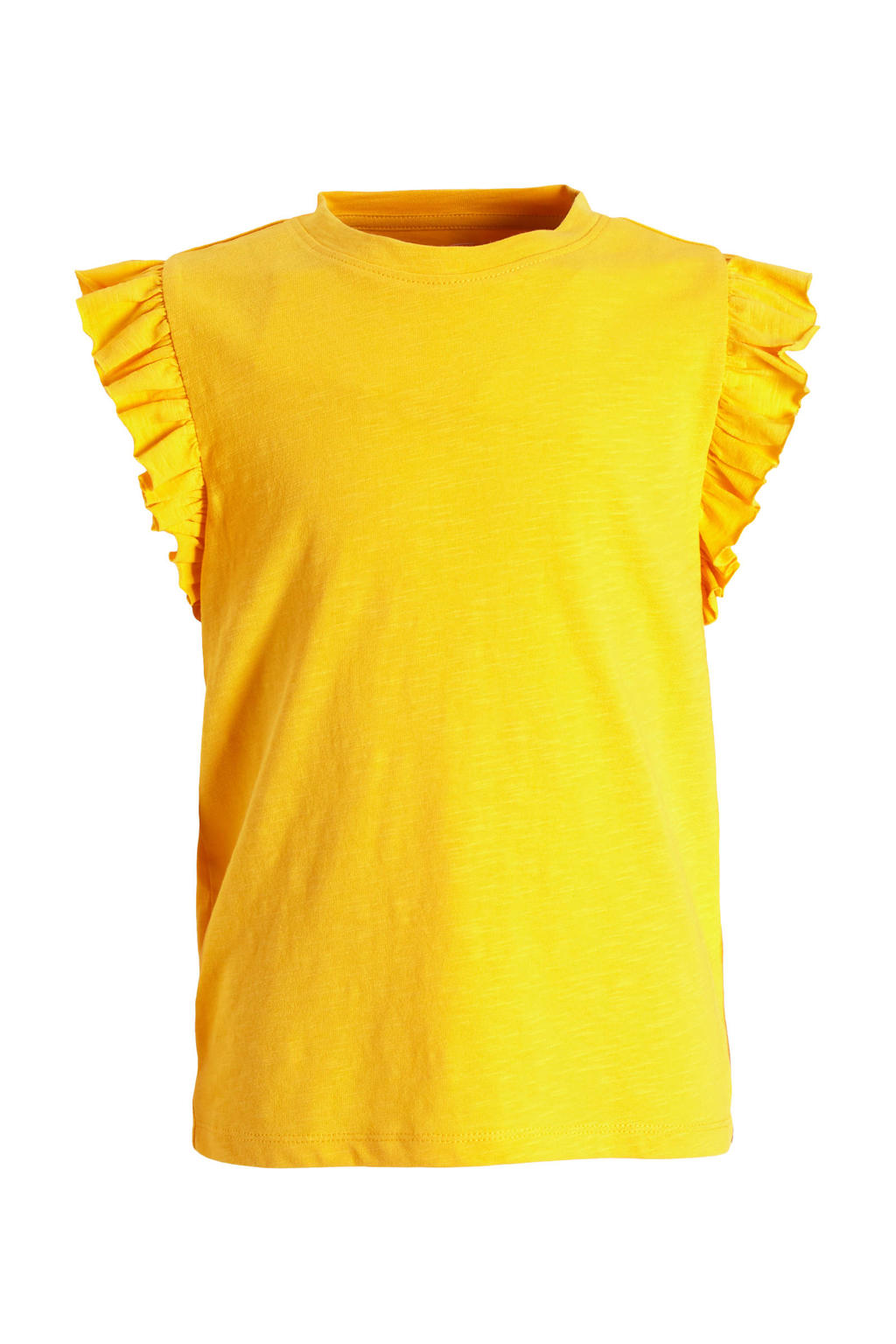 Gele meisjes anytime anytime T-shirt van katoen met effen, kapmouwtjes en ronde hals