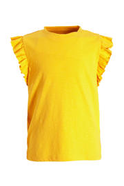 thumbnail: Gele meisjes anytime anytime T-shirt van katoen met effen, kapmouwtjes en ronde hals