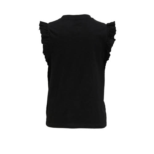 anytime T-shirt met ruffle zwart Meisjes Katoen Ronde hals Effen 98 104