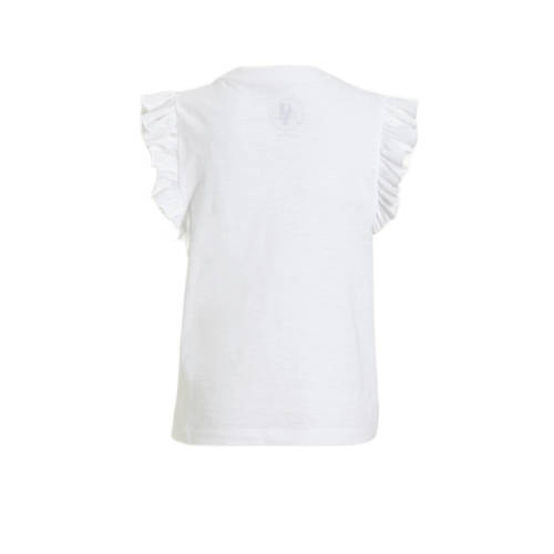 Anytime T-shirt met ruffle print wit Meisjes Katoen Ronde hals Printopdruk 146 152