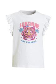 thumbnail: Witte meisjes anytime T-shirt print van katoen met kapmouwtjes en ronde hals