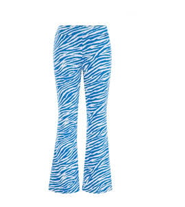 WE Fashion flared broek van gerecycled polyester blauw/wit