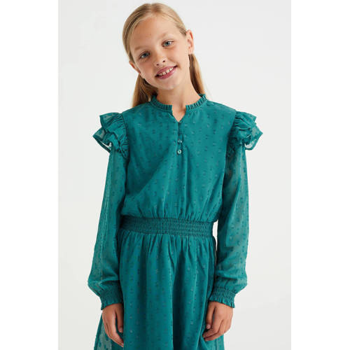 WE Fashion semi-transparante jurk van gerecycled polyester groen All over print 98 104