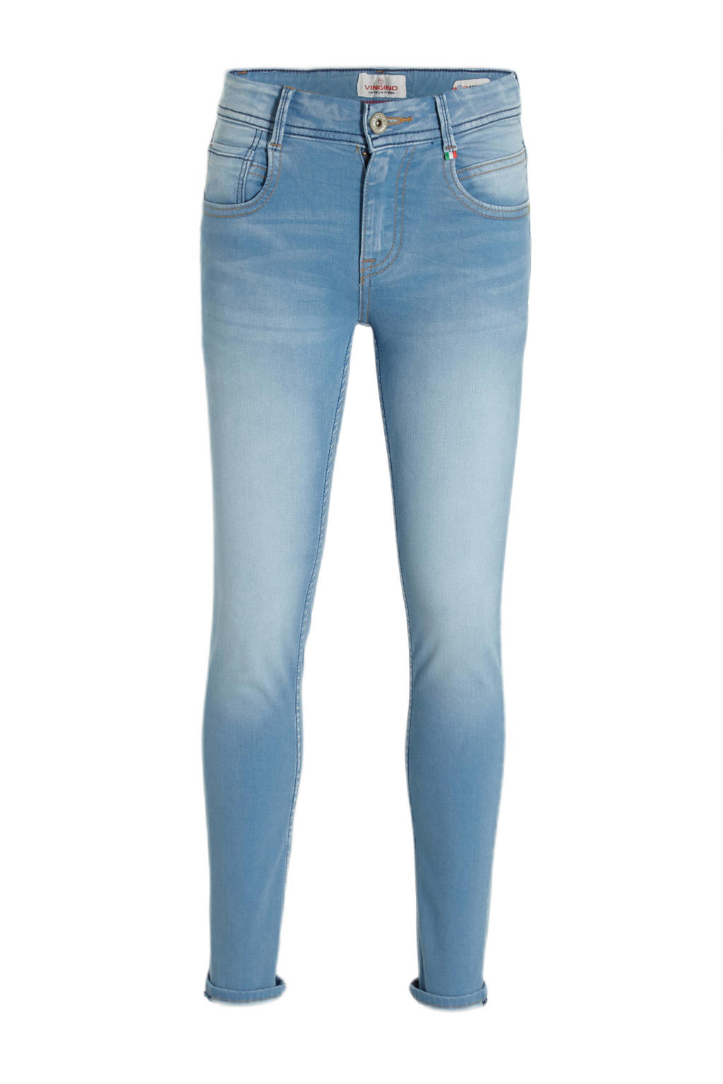 Light blue denim jongens Vingino skinny jeans Alex van stretchdenim met regular waist, rits- en knoopsluiting en effen