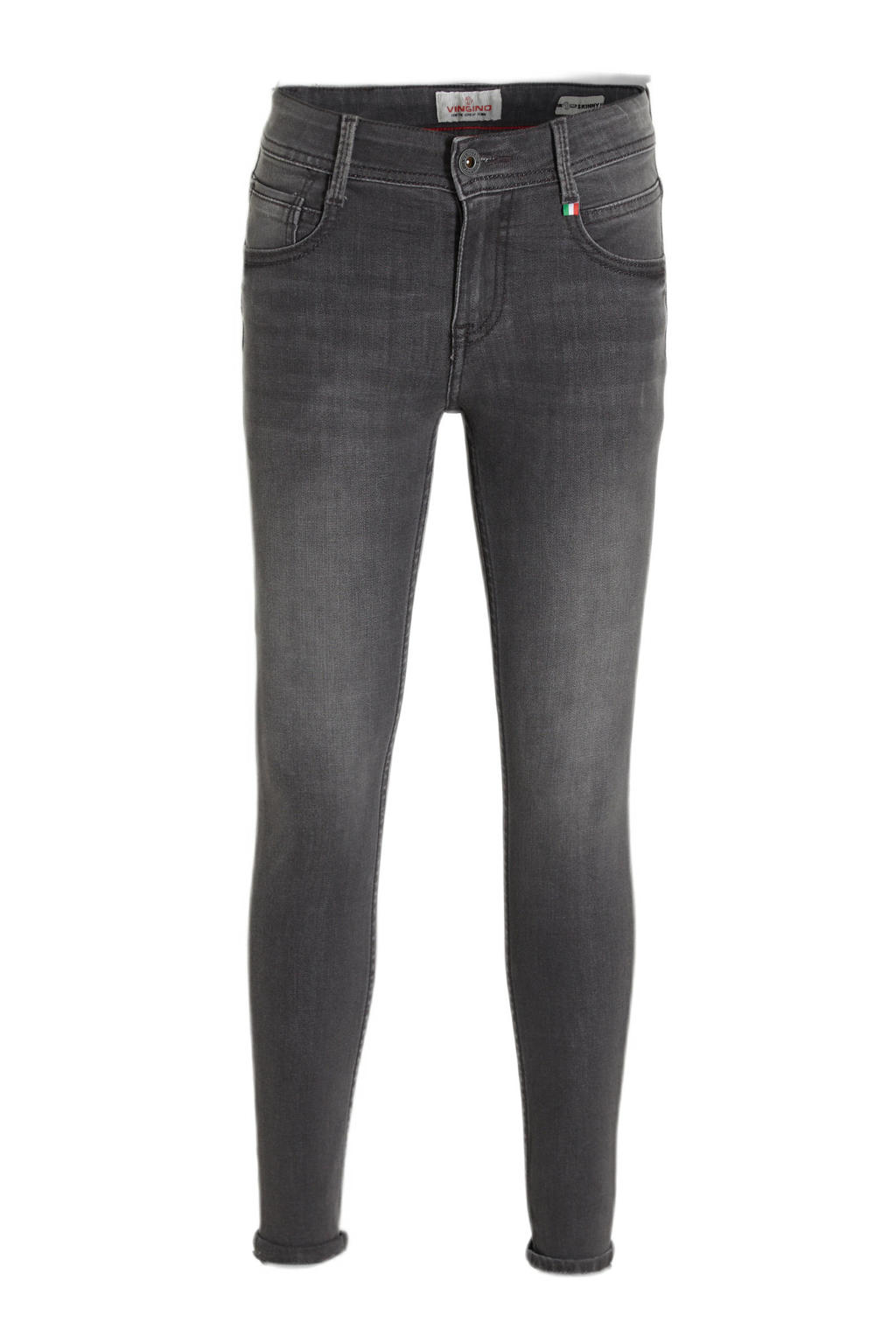 Grey denim jongens Vingino skinny jeans Alex vintage van katoen met regular waist en rits- en knoopsluiting