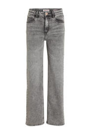 thumbnail: Grey denim meisjes Vingino wide leg jeans Carla vintage van katoen met regular waist en rits- en knoopsluiting