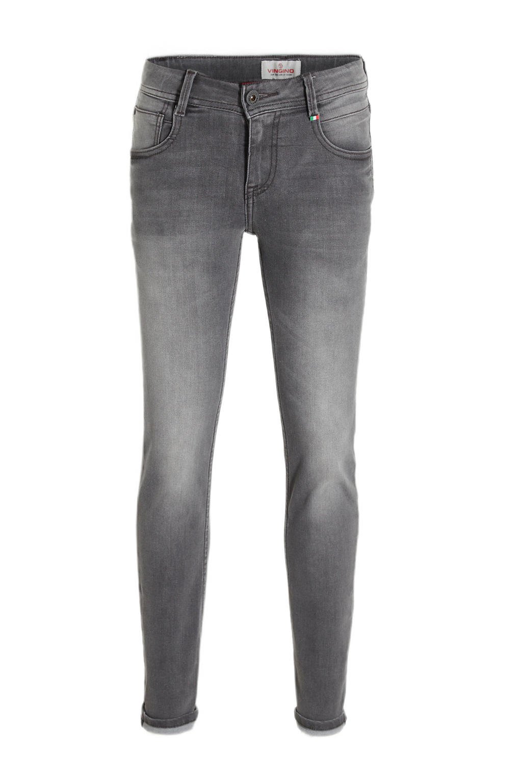 Grey denim jongens Vingino slim fit jeans Danny vintage van katoen met regular waist