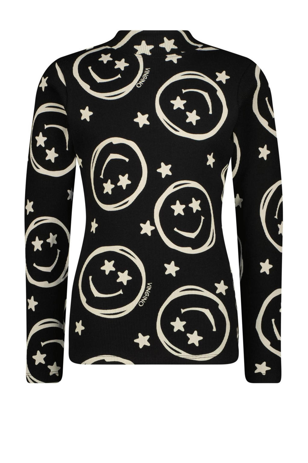 Zwart en beige meisjes Vingino longsleeve Jaime van viscose met lange mouwen en ronde hals