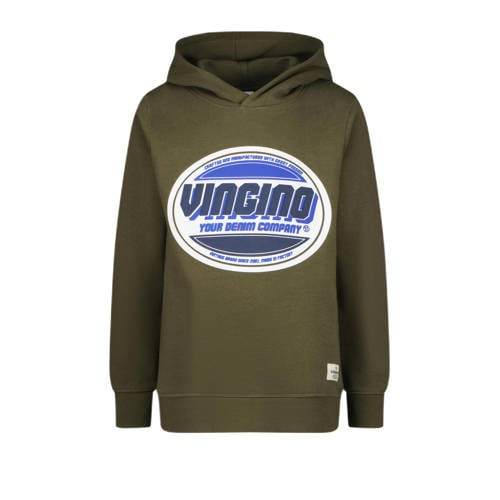 Vingino hoodie Nono met printopdruk mosgroen/blauw Sweater Printopdruk - 104
