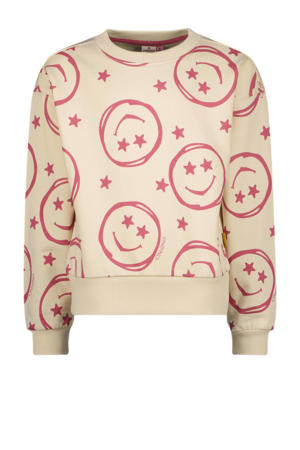 sweater Neshanta met all over print beige/roze
