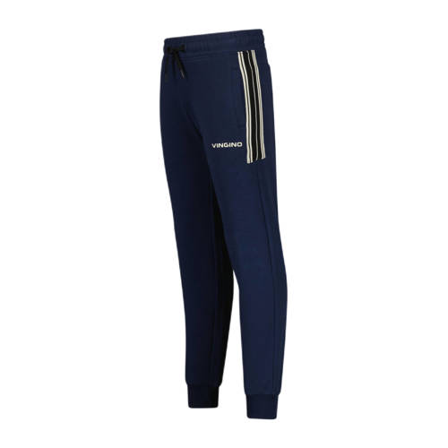 VINGINO skinny joggingbroek Slock met tekst donkerblauw Jongens Katoen 140