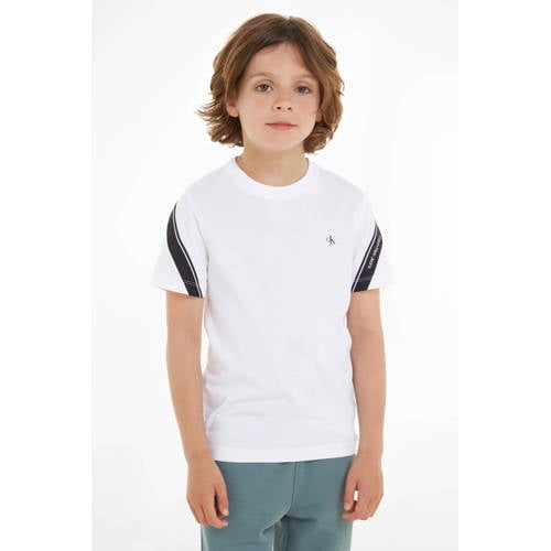 Calvin Klein T-shirt met logo wit/zwart Jongens Katoen Ronde hals Logo