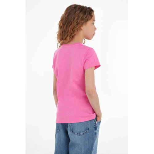 Calvin Klein T-shirt met logo felroze Meisjes Katoen Ronde hals Logo 128