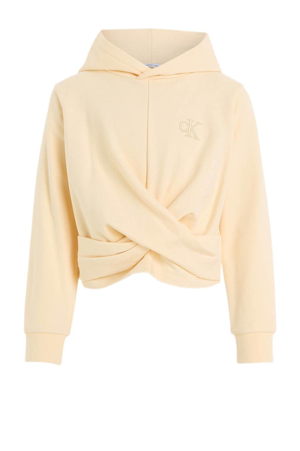 Beige meisjes Calvin Klein hoodie van sweat materiaal met logo dessin, lange mouwen en capuchon