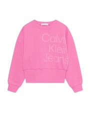 thumbnail: Roze meisjes Calvin Klein sweater met logo dessin, lange mouwen, ronde hals en geribde boorden