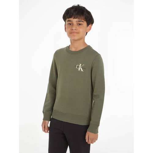 Calvin Klein sweater met logo mosgroen Logo - 116 | Sweater van Calvin Klein