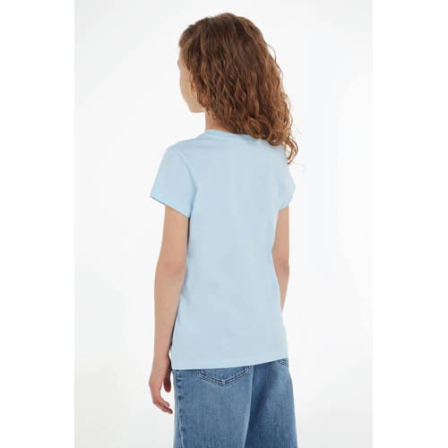 Calvin Klein T-shirt met logo lichtblauw Meisjes Katoen Ronde hals Logo 128