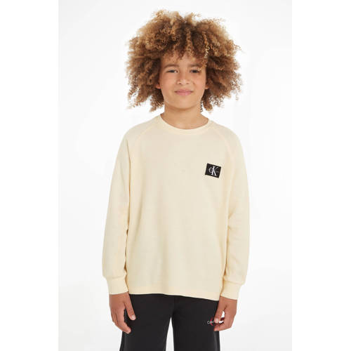 Calvin Klein longsleeve met logo beige Jongens Katoen Ronde hals Logo 152